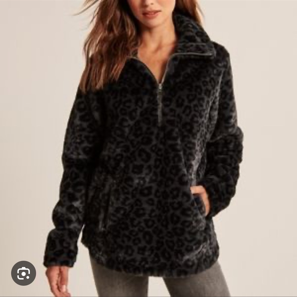 Abercrombie Faux Fur Leopard Quarter Zip